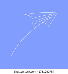 Paper plane continuous line vector illustration - airplane silhouette made with one single line art style isolated on white background. Outline abstract aircraft with editable stroke.