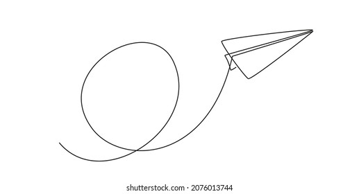 Paper plane continuous one line drawing. Concept of business messages and ideas. Minimalistic trend vector illustraation.