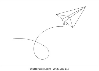 paper plane in Continuous one line drawing. airplane vector art background. Abstract doodle email, mail plane, travel dream concept air. Business trip Vector abstract illustration flying ship in sky.