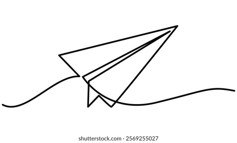 Paper plane Continuous One Line Drawing Icon for Modern Design, Paper plane one line drawing Vector illustration