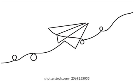 Paper plane Continuous One Line Drawing Icon for Modern Design, Paper plane one line drawing Vector illustration