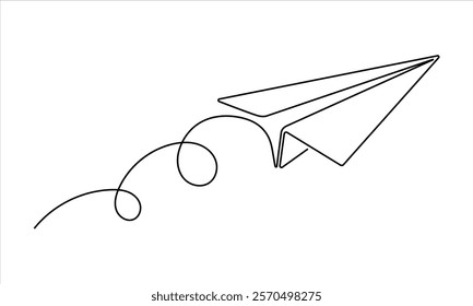 Paper plane in continuous one line drawing. airplane vector art background. Abstract doodle email, mail plane, travel dream concept air. Business trip Vector abstract illustration.