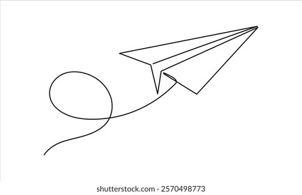 Paper plane in continuous one line drawing. airplane vector art background. Abstract doodle email, mail plane, travel dream concept air. Business trip Vector abstract illustration.