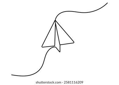 Paper plane continuous one line drawing with editable stroke