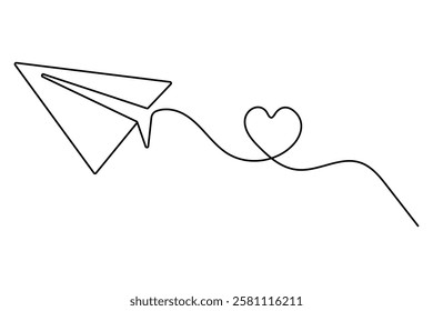 Paper plane continuous one line drawing with editable stroke