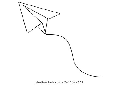 Paper plane continuous one line drawing in minimalist outline vector style
