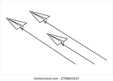 Paper plane continuous one line art drawing of design. single line art air plane travel concept icon vector illustration
