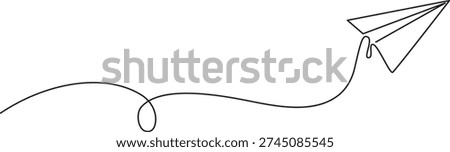 Paper plane continuous one line art drawing of design, Paper plane continues one line drawing in a minimal style isolated outline vector illustration