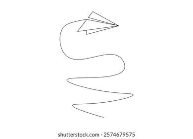 Paper plane continuous single line art and isolated outline vector design