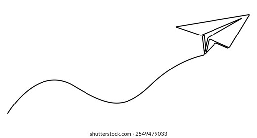 Paper plane craft in continuous line drawing style. Vector illustration minimalist design hand drawn. Paper plane flying up. Continuous one line drawing for business, travel or journey illustration.