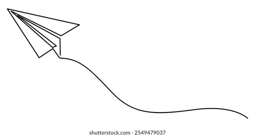 Paper plane craft in continuous line drawing style. Vector illustration minimalist design hand drawn. Paper plane flying up. Continuous one line drawing for business, travel or journey illustration.