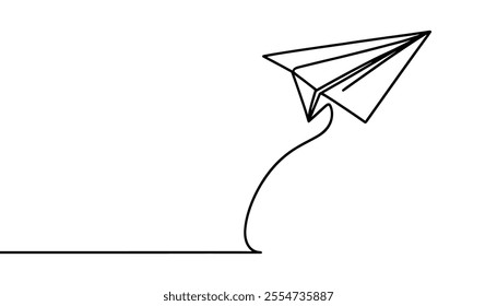 Paper plane craft - Mail sending concept. Continuous one line drawing. Minimalistic vector illustration