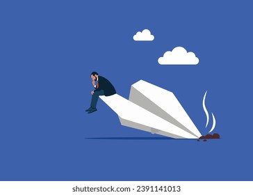 Paper plane crash. Financial crisis or failed business. Vector illustration