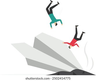 Paper plane crash. Financial crisis or failed business. Vector illustration

