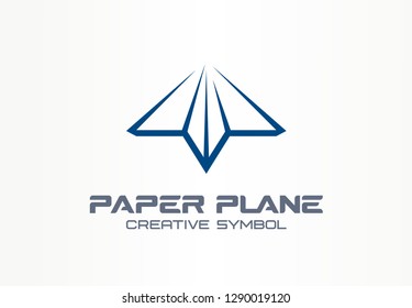 Paper plane creative messenger symbol concept. Letter shaped arrow abstract business communication logo. Contact telegram, send mail message icon. Corporate identity logotype, company graphic design