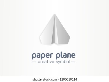 Paper plane creative symbol concept. Letter message flight in arrow up airplane abstract business logo. Social media, communication send mail icon. Corporate identity logotype, company graphic design