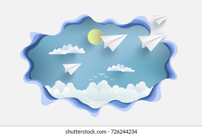 a paper plane crossing the housing with a beautiful winter scene. for poster, background or wallpaper