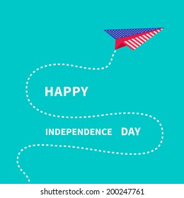 Paper plane with dash line. Happy independence day United states of America. 4th of July. Vector illustration