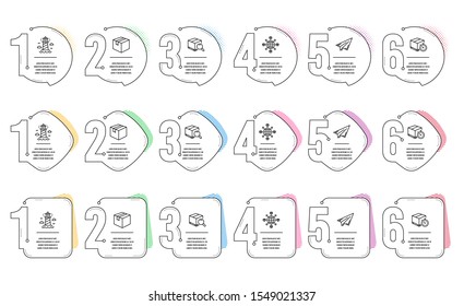 Paper plane, Delivery timer and Lighthouse line icons set. Infographic timeline. Parcel, Search package and Logistics network signs. Airplane, Express logistics, Beacon tower. Shipping box. Vector
