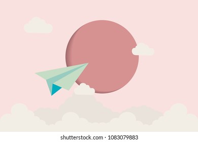 paper plane design over pink background vector illustration