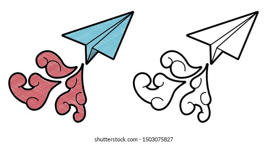 paper plane design vector with texture. black and white colors