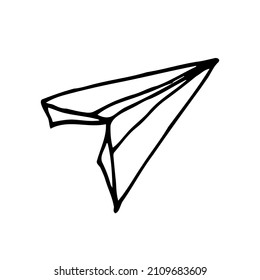 Paper plane doodle icon. Hand drawn sketch in vector