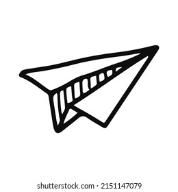 Paper plane doodle icon. Hand drawn aircraft. Airplane outline vector illustration