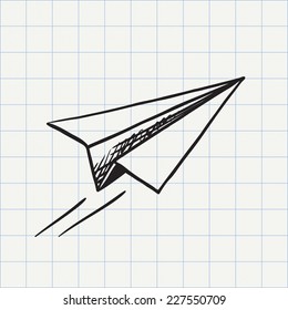 Paper plane doodle icon. Hand drawn sketch in vector