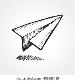 Paper Plane Doodle Icon. Hand Drawn Sketch In Vector