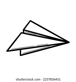 Paper plane doodle line vector icon. Outline airplane sketch illustration.