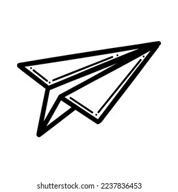 Icono vectorial de la línea de doodle del plano de papel. Ilustración de esbozo del plano aéreo de contorno.