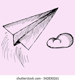Paper plane, doodle style, sketch illustration, hand drawn, vector