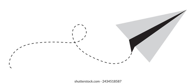 Paper plane with dotted line, Origami paper airplane, Travel symbol, vector illustration