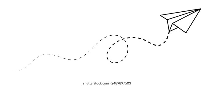 Paper plane with dotted line, Origami paper airplane, Travel symbol, On White Background vector illustration.