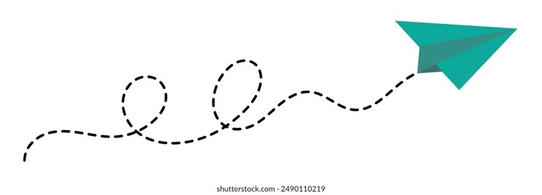 Paper plane with dotted line, Origami paper airplane, Travel symbol, vector illustration. Isolated. Outline. Hand drawn doodle airplane. Black linear paper plane icon vector illustration.