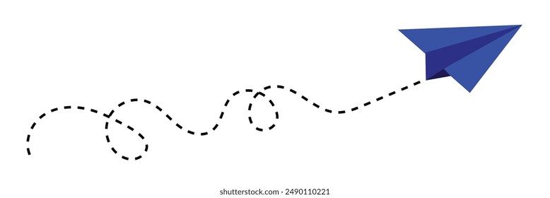 Paper plane with dotted line, Origami paper airplane, Travel symbol, vector illustration. Isolated. Outline. Hand drawn doodle airplane. Black linear paper plane icon vector illustration.