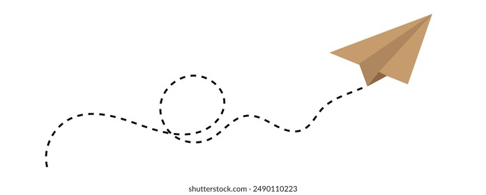 Paper plane with dotted line, Origami paper airplane, Travel symbol, vector illustration. Isolated. Outline. Hand drawn doodle airplane. Black linear paper plane icon vector illustration.