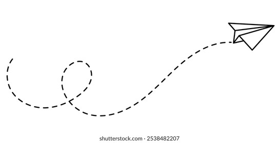 Paper plane with dotted line, Origami paper airplane, Travel symbol, vector illustration.
