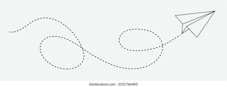 paper plane with dotted line trail trace icon. paper plane with dotted line trail trace icon, Vector paper airplane. Outline flying planes with dotted track direction.