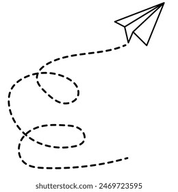  Paper plane with dotted line travel and route symbol in line style