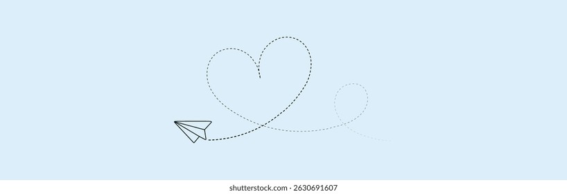 Paper plane with dotted line vector. Airplane track or route with dotted lines. Paper airplane, Travel symbol