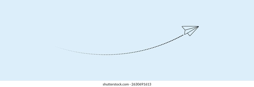 Paper plane with dotted line vector. Airplane track or route with dotted lines. Paper airplane, Travel symbol
