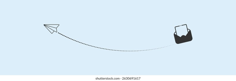 Paper plane with dotted line vector. Airplane track or route with dotted lines. Paper airplane, Travel symbol