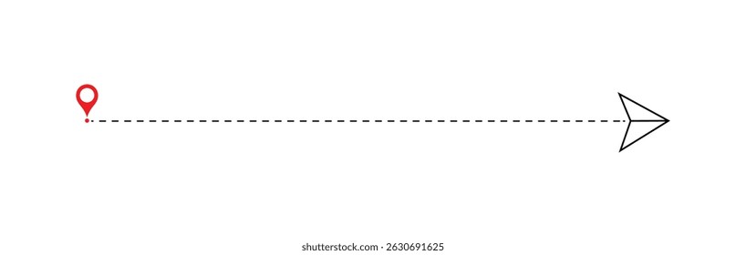 Paper plane with dotted line vector. Airplane track or route with dotted lines. Paper airplane, Travel symbol