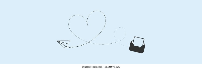 Paper plane with dotted line vector. Airplane track or route with dotted lines. Paper airplane, Travel symbol