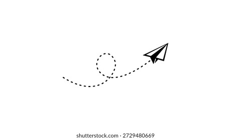 Plano de papel con Vector de línea punteada, silueta aislada negra
