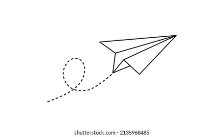 Paper plane with dotted trace icon. Paper airplane, Flying plane on white background. Vector illustration.