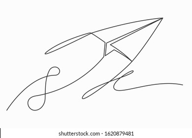 Paper plane drawing continuous single one line art style isolated on white background. Start up business and paper plane. vector illustration.