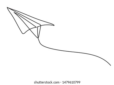 Paper plane drawing vector using continuous single one line art style isolated on white background.