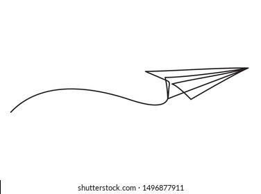 Paper plane drawing vector using continuous single one line art style isolated on white background.